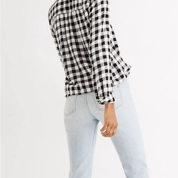 Madewell Women’s Black White Buffalo Check Plaid Long Sleeve Shirt Size Medium - Picture 2 of 9